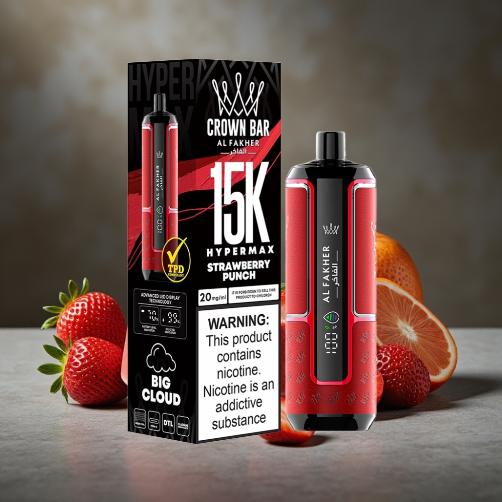 Al Fakher Crown Bar 15K Hypermax Jednorázová E-Cigareta Jahodový Punč