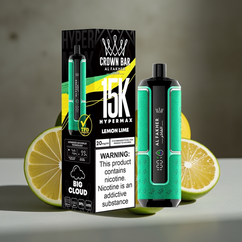 Al Fakher Crown Bar 15K Hypermax Jednorázová Vape Tuba Citrón Lime – 22ml, 15 000 Ťahov, 6mg/ml, USB-C