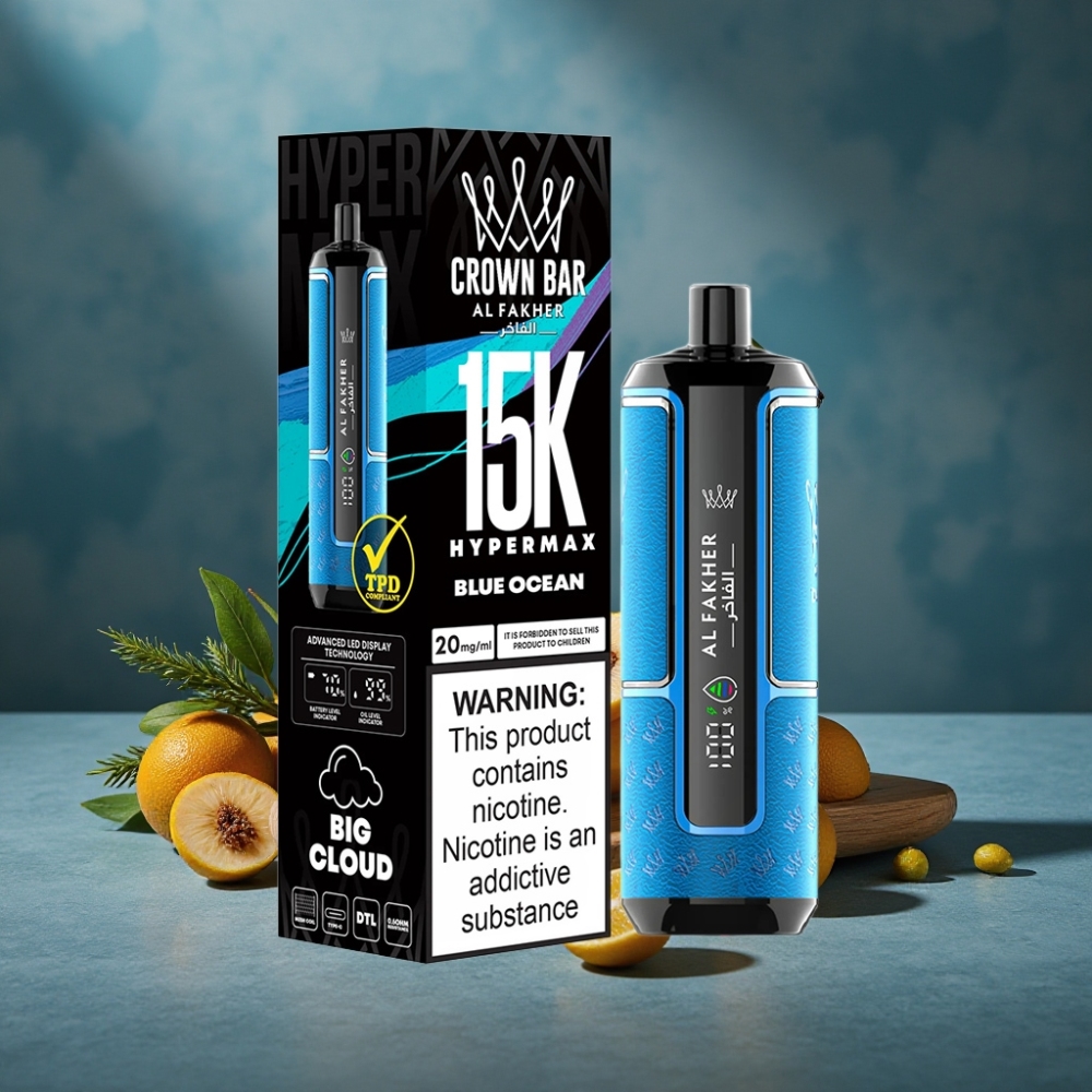 Al Fakher Crown Bar 15K Hypermax Jednorázová Vape Tyčinka – Modrý Oceán
