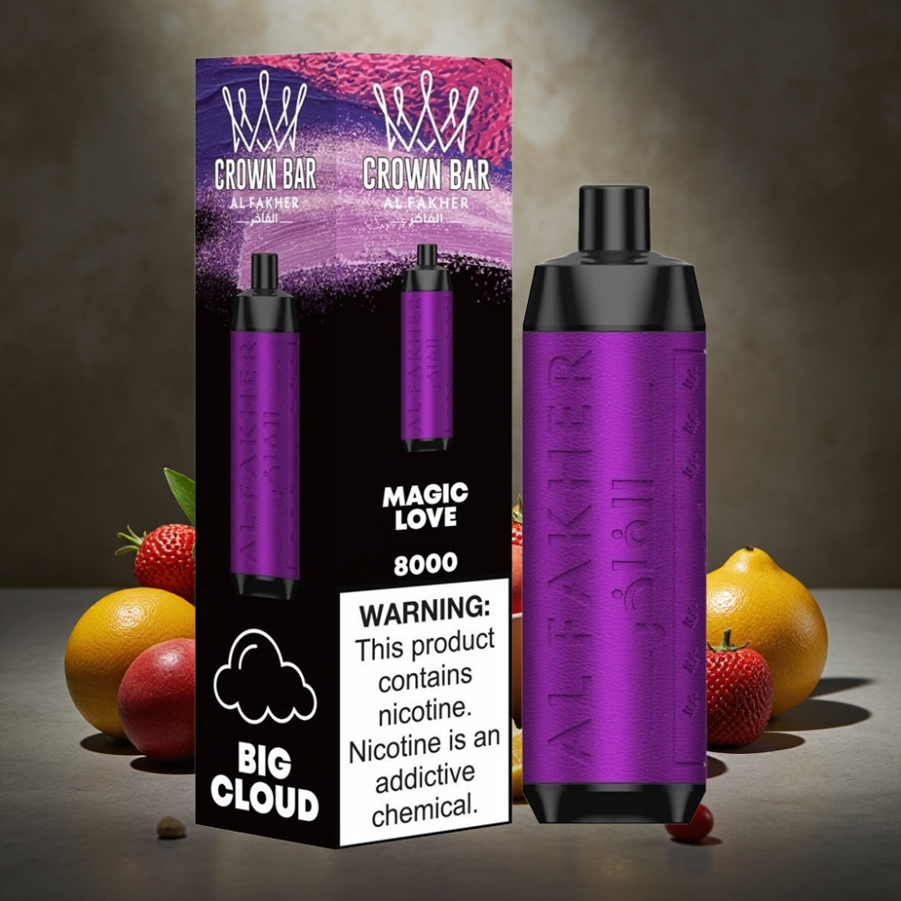 Al Fakher Crown Bar 8000 Crystal Jednorázová E-cigareta – Magická Láska, 18ml, 8000 Potiahnutí, USB-C