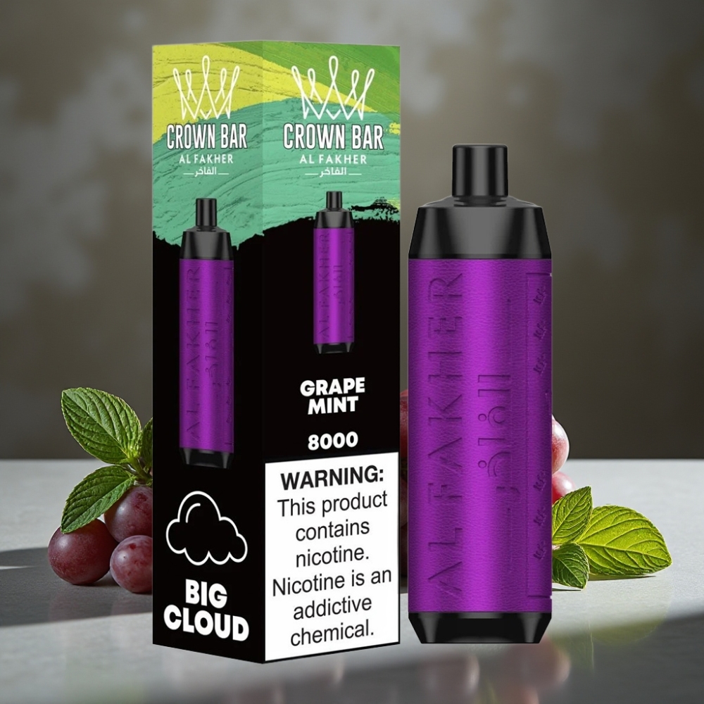 Al Fakher Crown Bar 8000 Crystal Jednorázová Vape Hroznová Mäta 600mAh 18ml