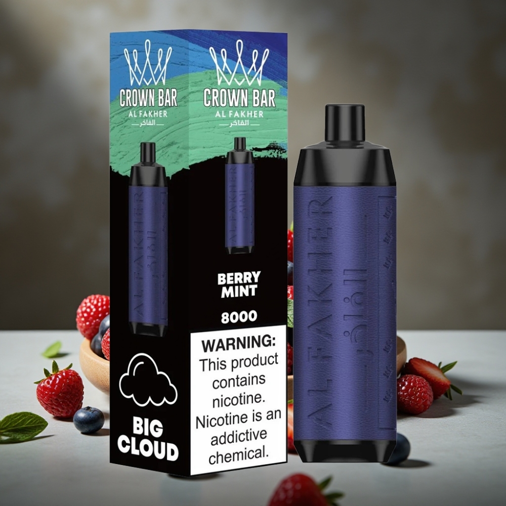 Al Fakher Crown Bar 8000 Crystal Jednorázová Vape Jahoda Mätová – 18ml, 5mg, 8000 Ťahov