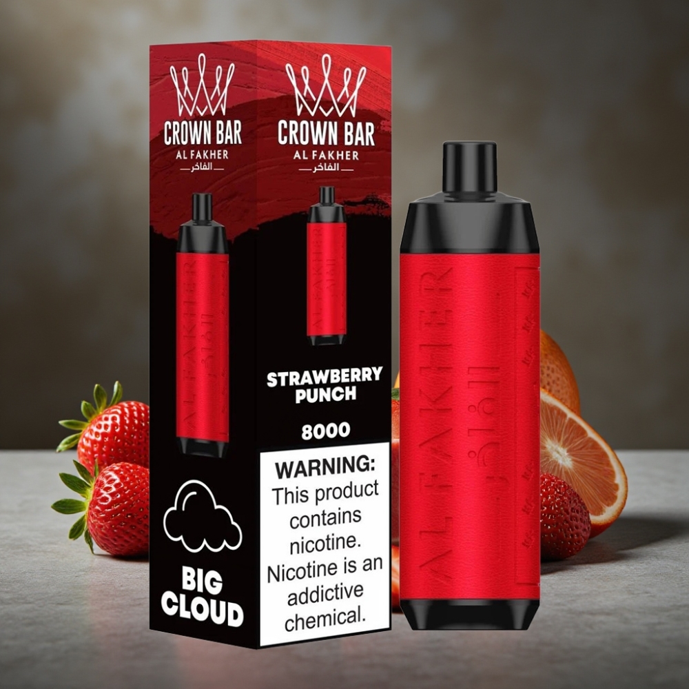 Al Fakher Crown Bar 8000 Crystal Jednorázová Vape Jahodový Punč – 18ml, 8000 ťahov, USB-C