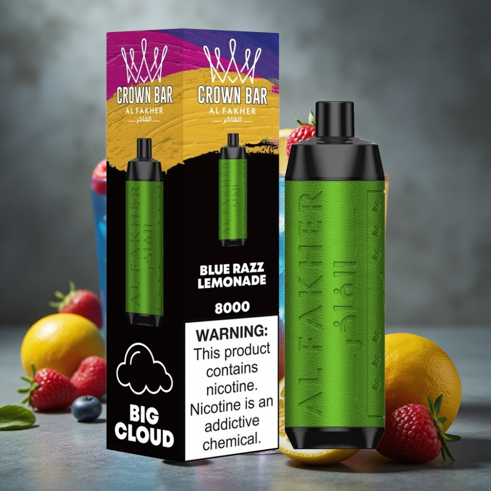 Al Fakher Crown Bar 8000 Crystal Jednorázová Vape Modrá Malina Limonáda – 18ml, 5mg, 8000 Ťahov