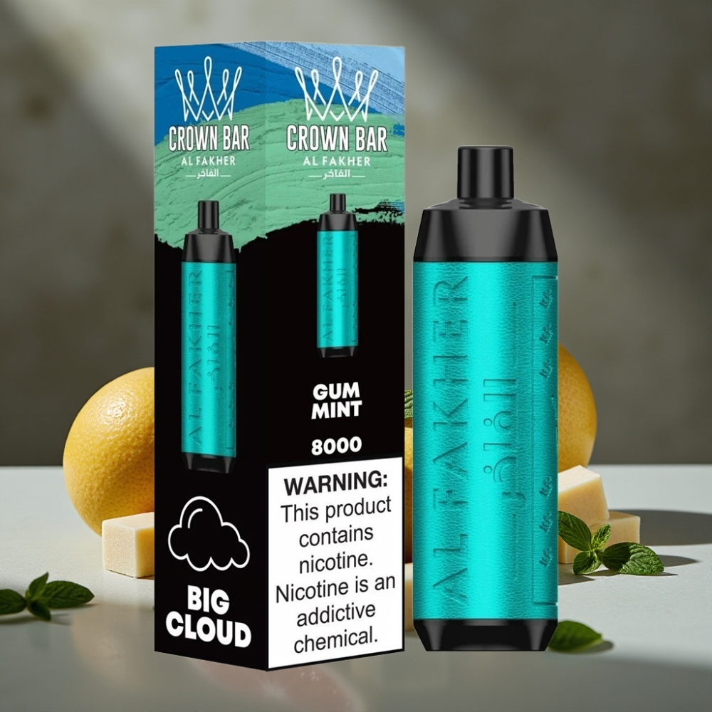 Al Fakher Crown Bar 8000 Crystal Jednorázová Vape Žuvačka Mätová – 18ml, 5mg, 8000 ťahov