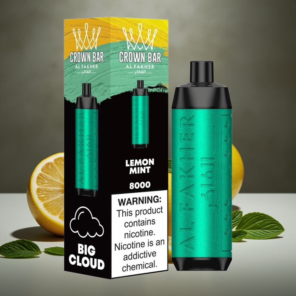Al Fakher Crown Bar 8000 Crystal Jednorazová E-Cigareta Citrón Mätová – 18ml, 5mg, 8000 Ťahov