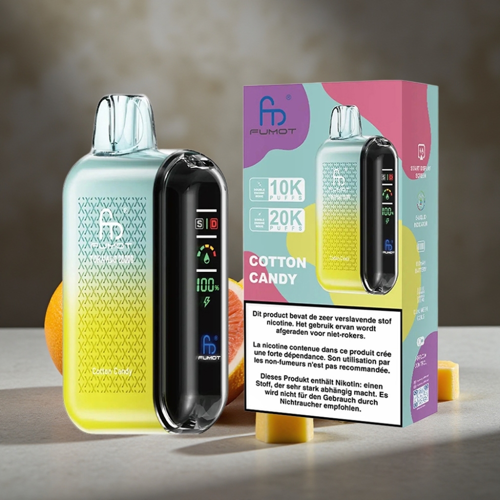 Fumot Tornado 20000 Puffs Disposable Vape Cukrová Vata s Dual Mesh Coil a Smart Display