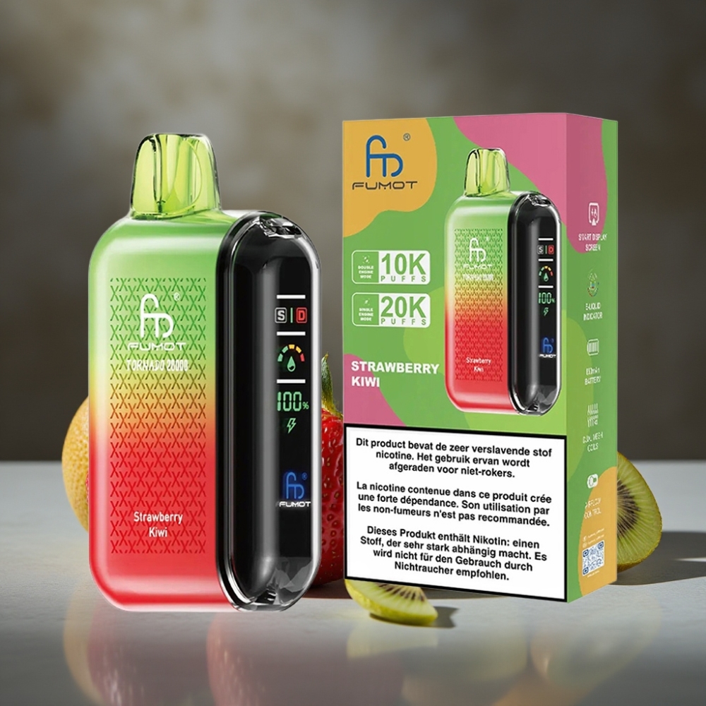 Fumot Tornado 20000 Puffs Dual Mesh 20ml Jahoda-Kívi Jednorazová E-cigareta