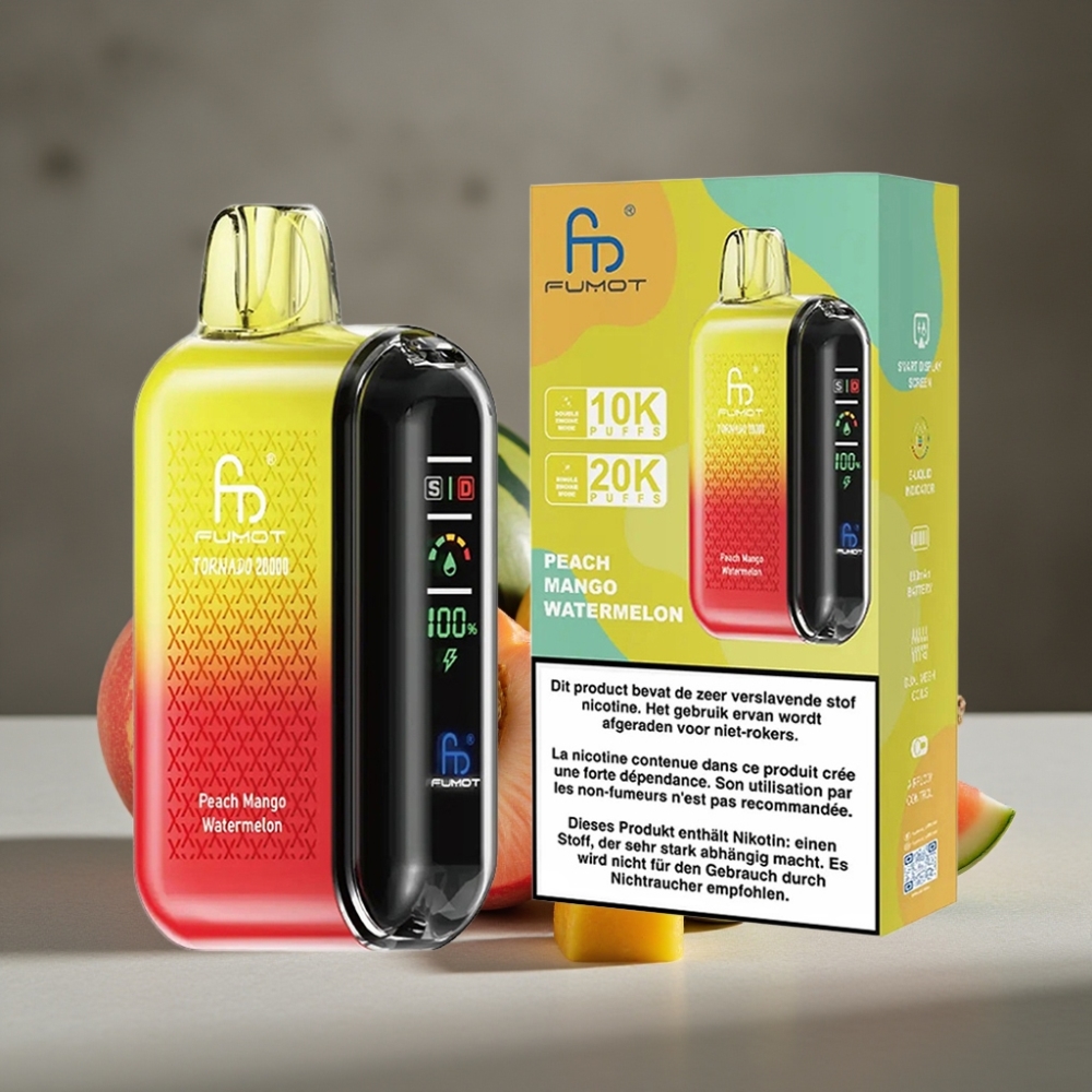 Fumot Tornado 20000 Puffs Dual Mesh Peach Mango Vodný Melón Disposable Vape