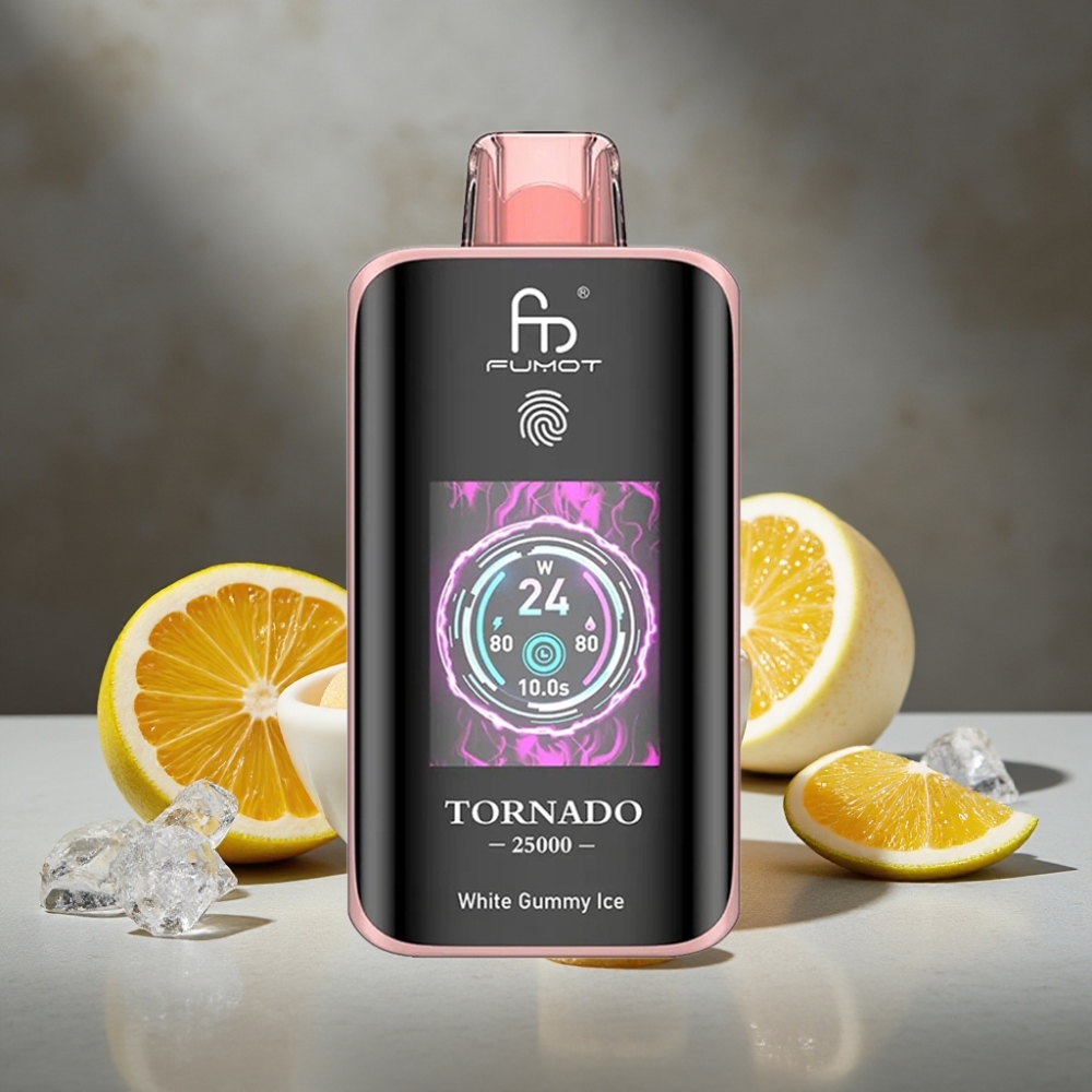 Fumot Tornado 25000 Puffs Dispožable Vape Biela Guma Ľadová s HD Displejom a 700mAh Batériou