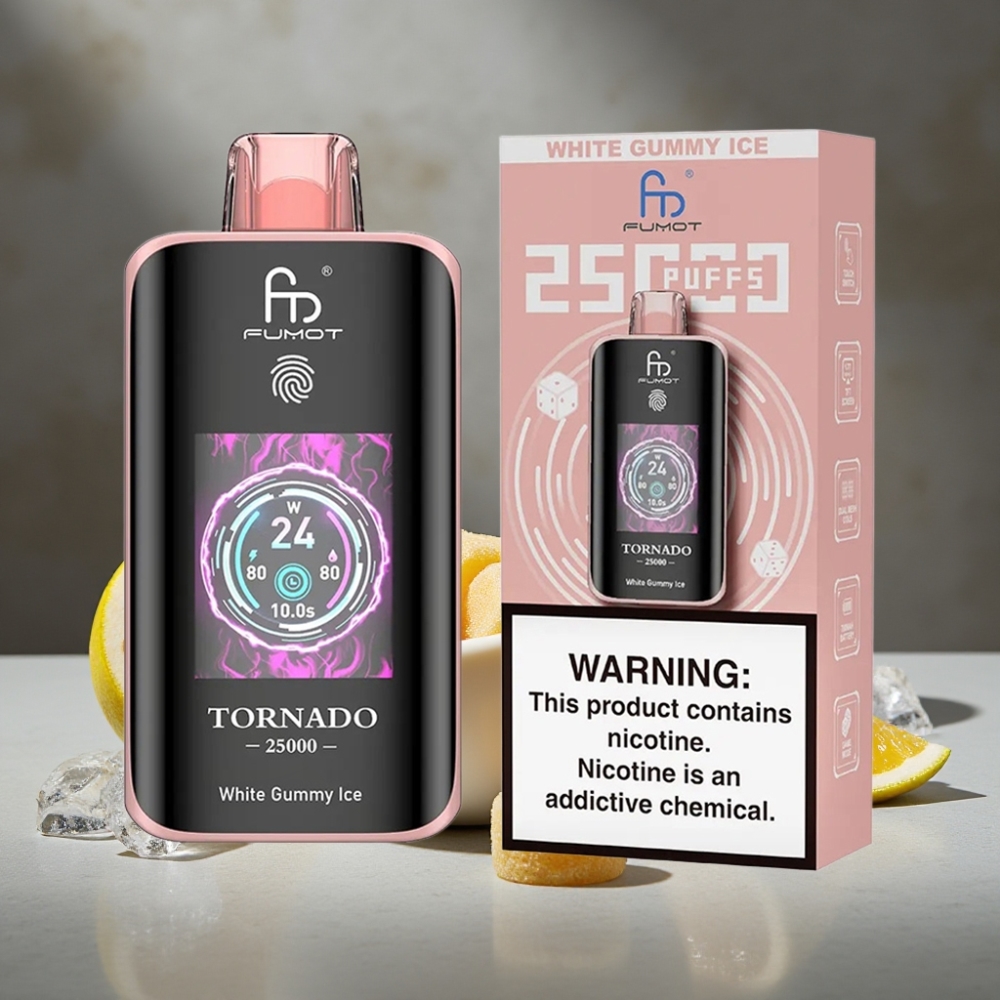 Fumot Tornado 25000 Puffs Dispožable Vape Biela Guma Ľadová s HD Displejom a 700mAh Batériou