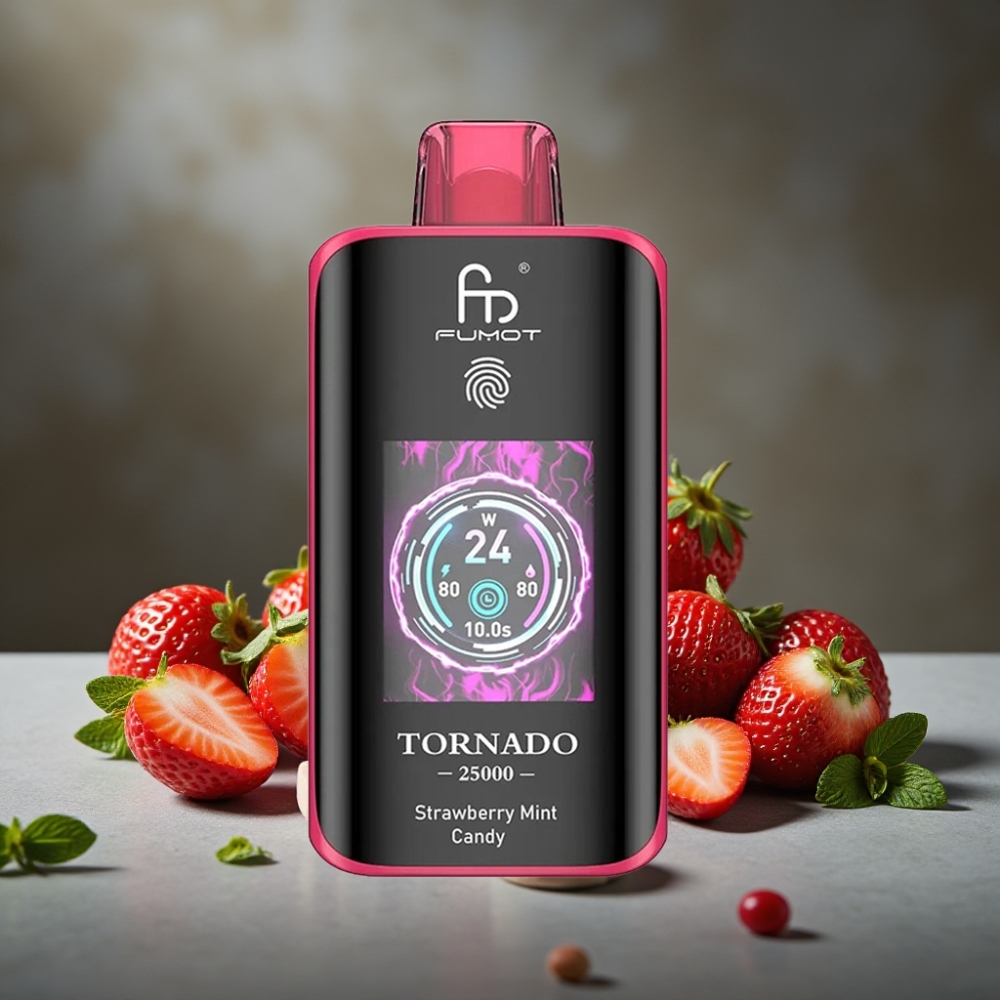 Fumot Tornado 25000 Puffs Dispožable Vape Jahoda Mätový Cukrík, HD Displej, 700mAh