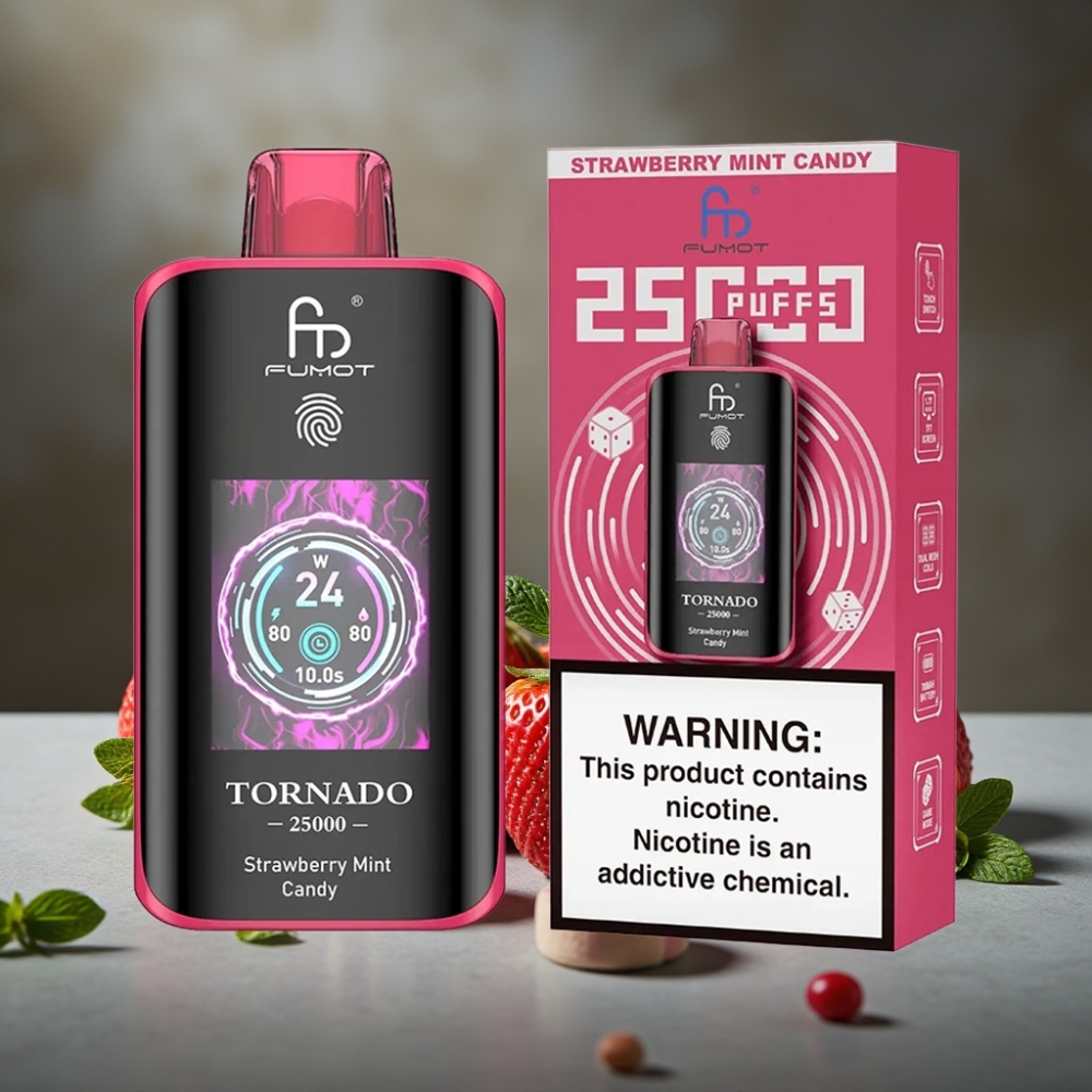 Fumot Tornado 25000 Puffs Dispožable Vape Jahoda Mätový Cukrík, HD Displej, 700mAh
