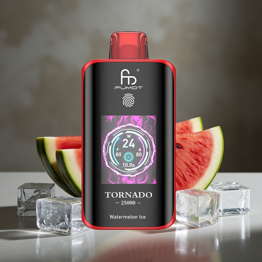 Fumot Tornado 25000 Puffs Disposable Vape HD Bildschirm 700mAh Batéria Vodný Melón Ľad