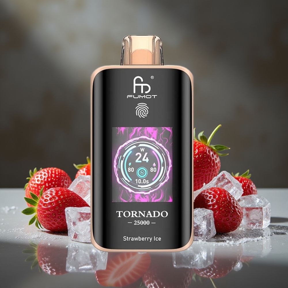 Fumot Tornado 25000 Puffs Disposable Vape Jahodový ľad s HD obrazovkou a 700mAh batériou