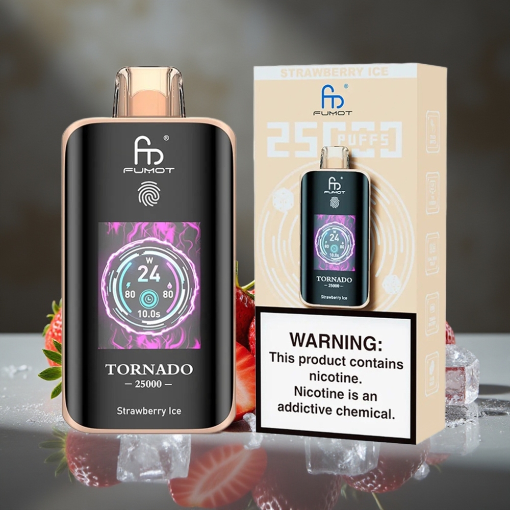 Fumot Tornado 25000 Puffs Disposable Vape Jahodový ľad s HD obrazovkou a 700mAh batériou