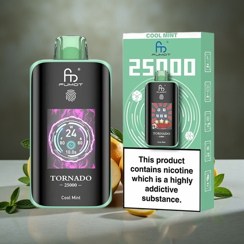 Fumot Tornado 25000 Puffs HD Bildschirm 20ml Chladivá Mäta 700mAh Typ-C