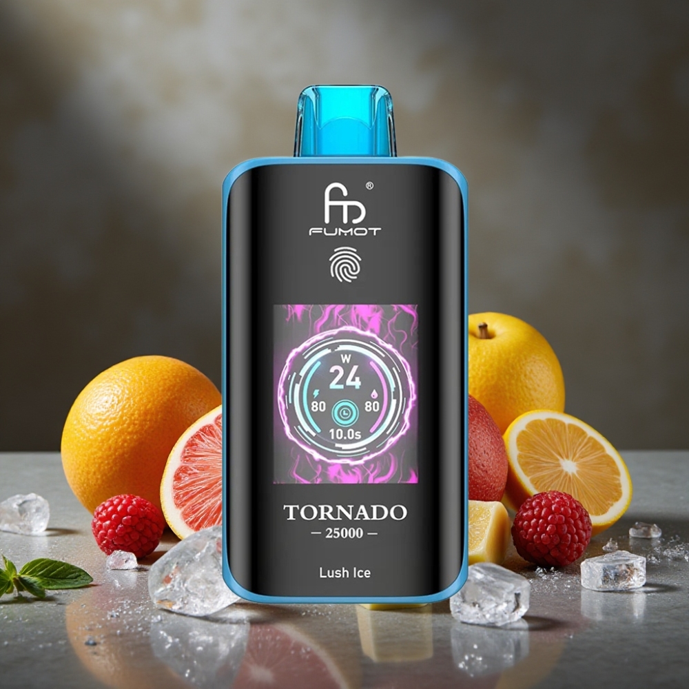 Fumot Tornado 25000 Puffs HD Bildschirm 20ml Lush Ice Ladebar 700mAh Type-C