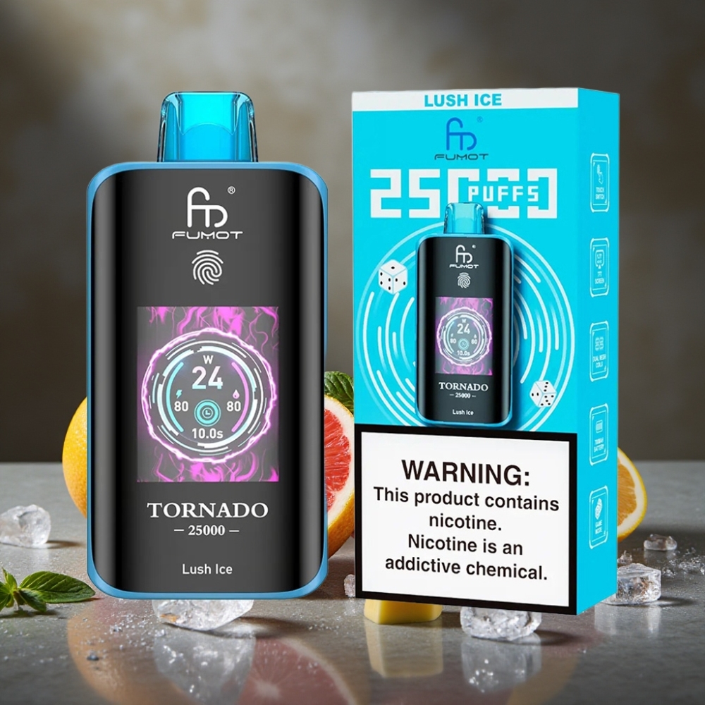 Fumot Tornado 25000 Puffs HD Bildschirm 20ml Lush Ice Ladebar 700mAh Type-C