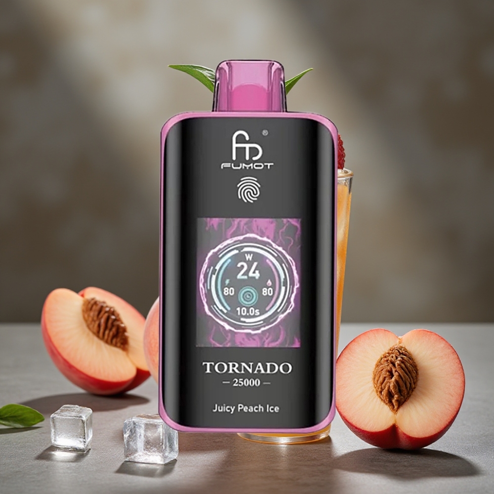 Fumot Tornado 25000 Puffs HD Šťavnatá Broskyňa s ľadom 20ml 5% Nikotín