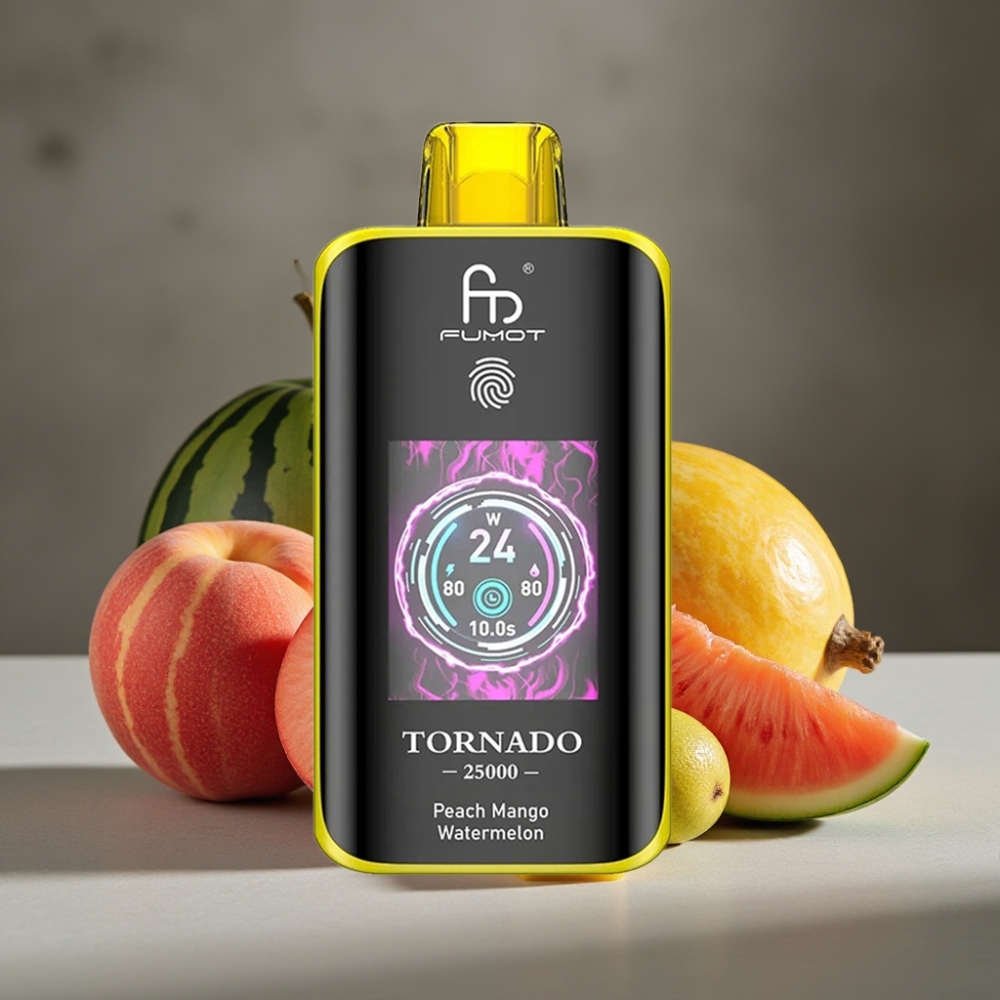 Fumot Tornado 25000 Puffs HD s broskyňou, mangom a vodným melónom 20ml 5%