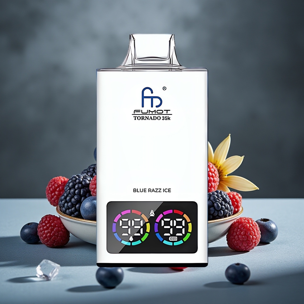 Fumot Tornado 35K Jednorázový Vape Modrý Razz Ľad s RGB a Duál Mesh