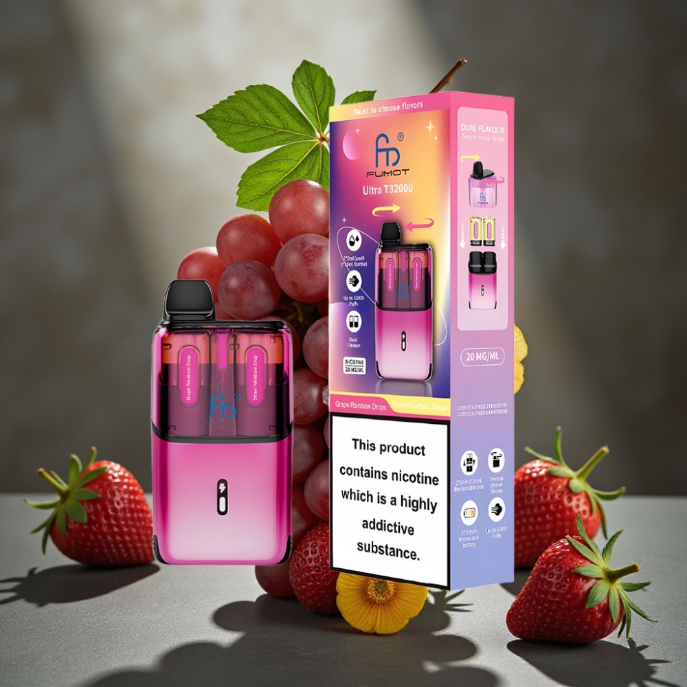 Fumot Ultra T32000 Disposable Vape Hroznové Duhové Kvapky - Jahodové Duhové Kvapky 24ml 800mAh