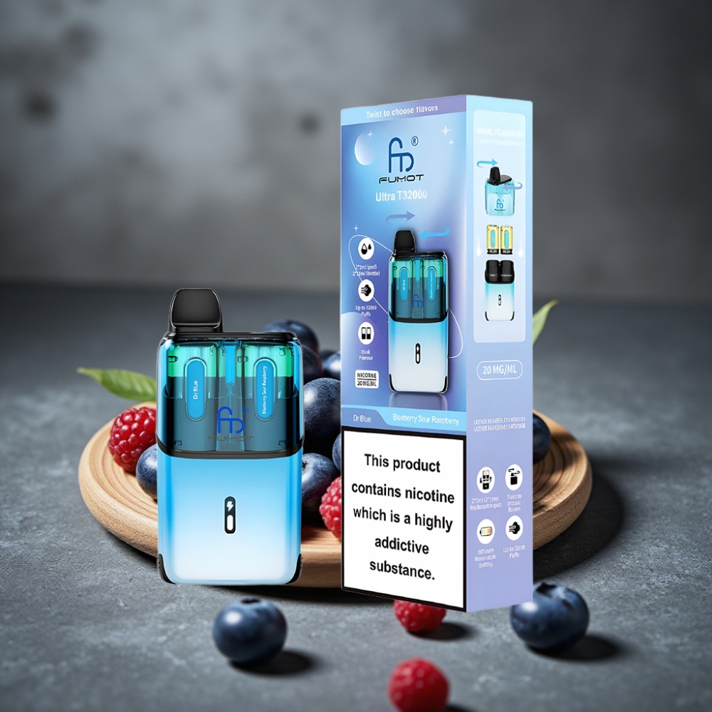 Fumot Ultra T32000 Jednorazová Vape Dr Blue - Čučoriedkovo-Malinová s 24ml, 800mAh, Typ-C
