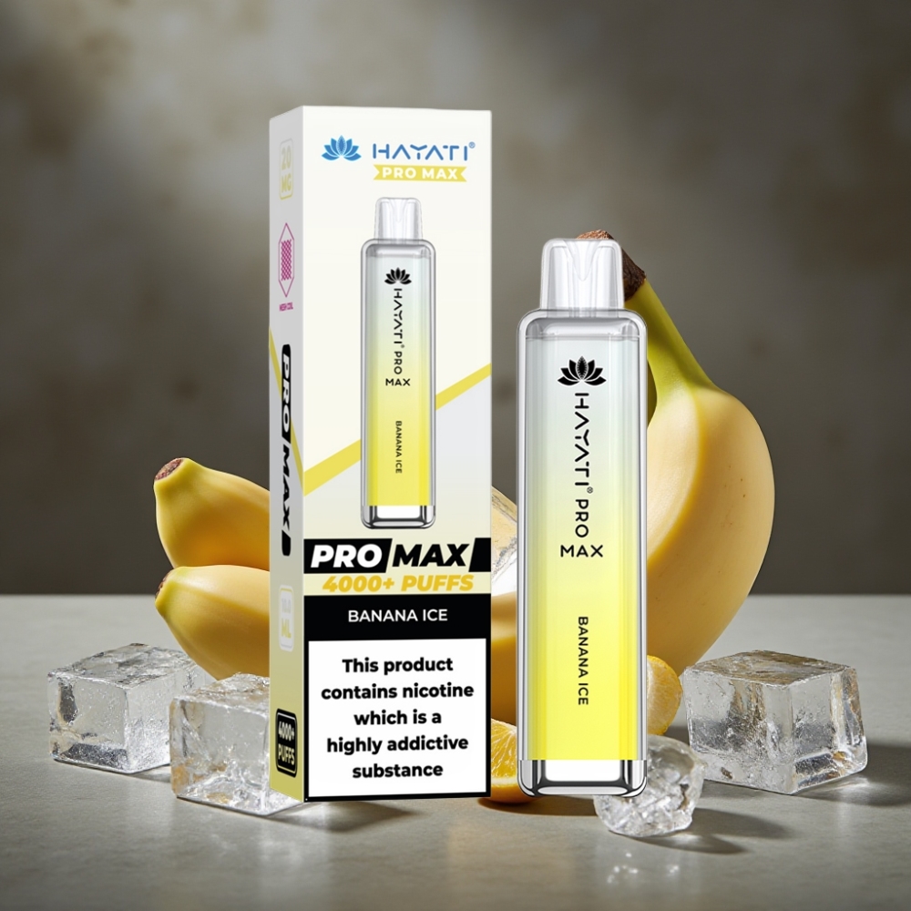 Hayati Pro Max 4000 Púfov Jednorázová E-cigareta Banana Ice s Dual Mesh Coil a 1400mAh Batériou