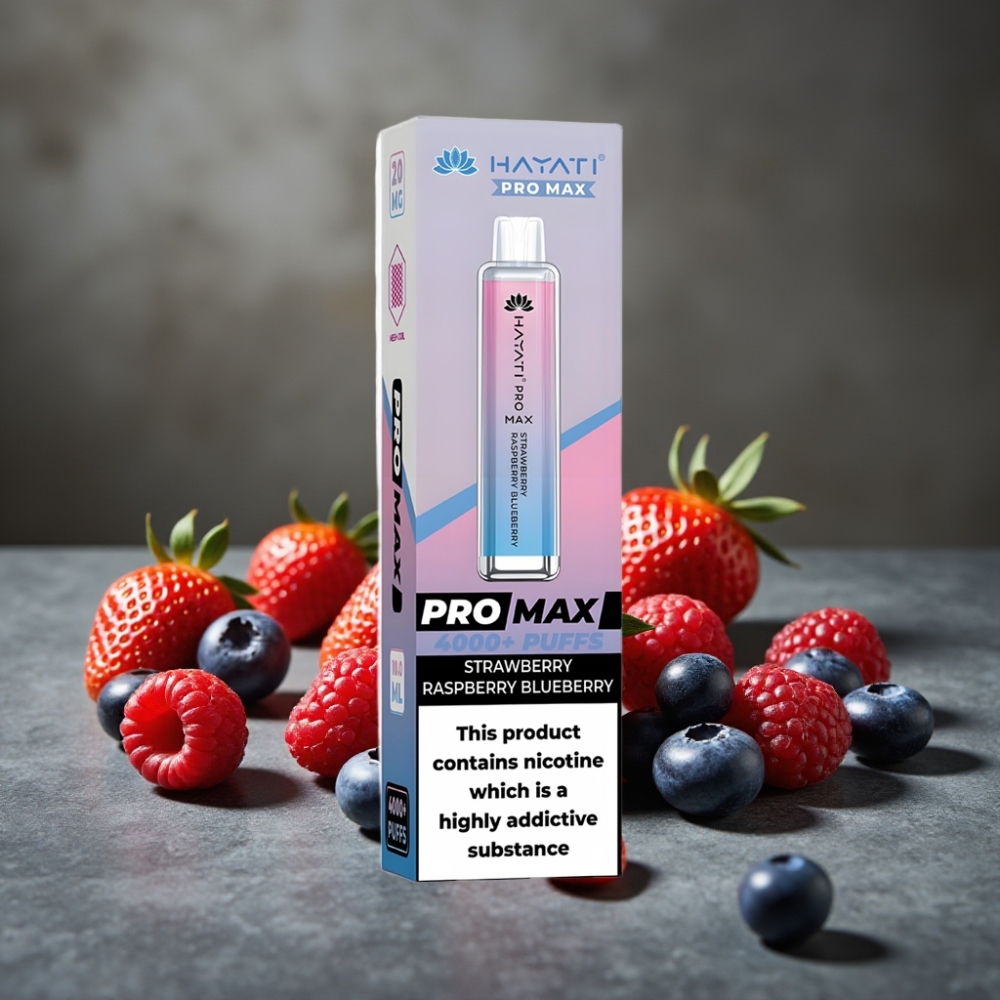 Hayati Pro Max 4000 Púfov Jednorázová E-cigareta Jahoda Malina Čučoriedka