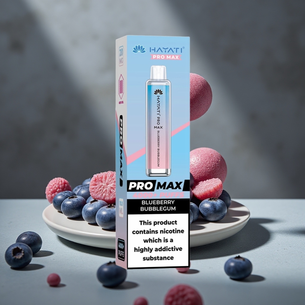 Hayati Pro Max 4000 Puffs Jednorázová E-cigareta Čučoriedková Žuvačka, 2%/5% Nikotín, 1400mAh, TPD