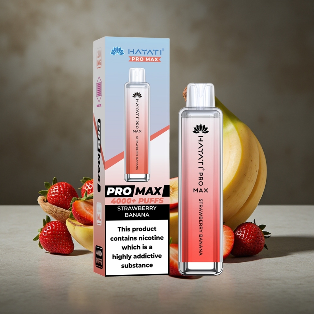 Hayati Pro Max 4000 Pufov Jednorazová Vape Jahoda Banán – Dual 1.1 Ohm, 1400mAh, 2ml/10ml, TPD