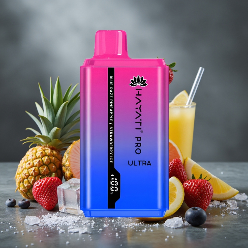 Hayati Pro Ultra 15000 Fúkací Vape Modrý Ananás Jahoda Ľad s 850mAh Batériou a 24ml E-Liquid