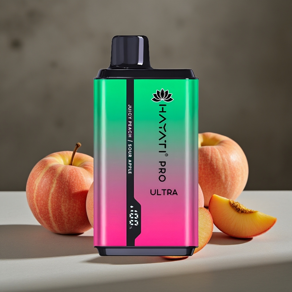 Hayati Pro Ultra 15000 Puffs Disposable Vape Kyslé Jablko Šťavnatá Broskyňa