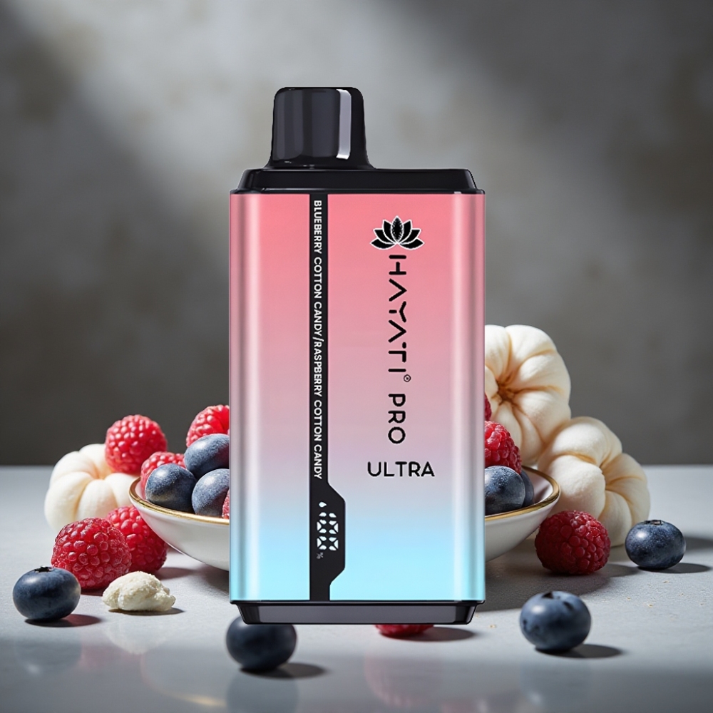 Hayati Pro Ultra 15000 Puffs Dizajnový Disposable Vape Čučoriedkový Cukrový Vatelín a Malinový Cukrový Vatelín
