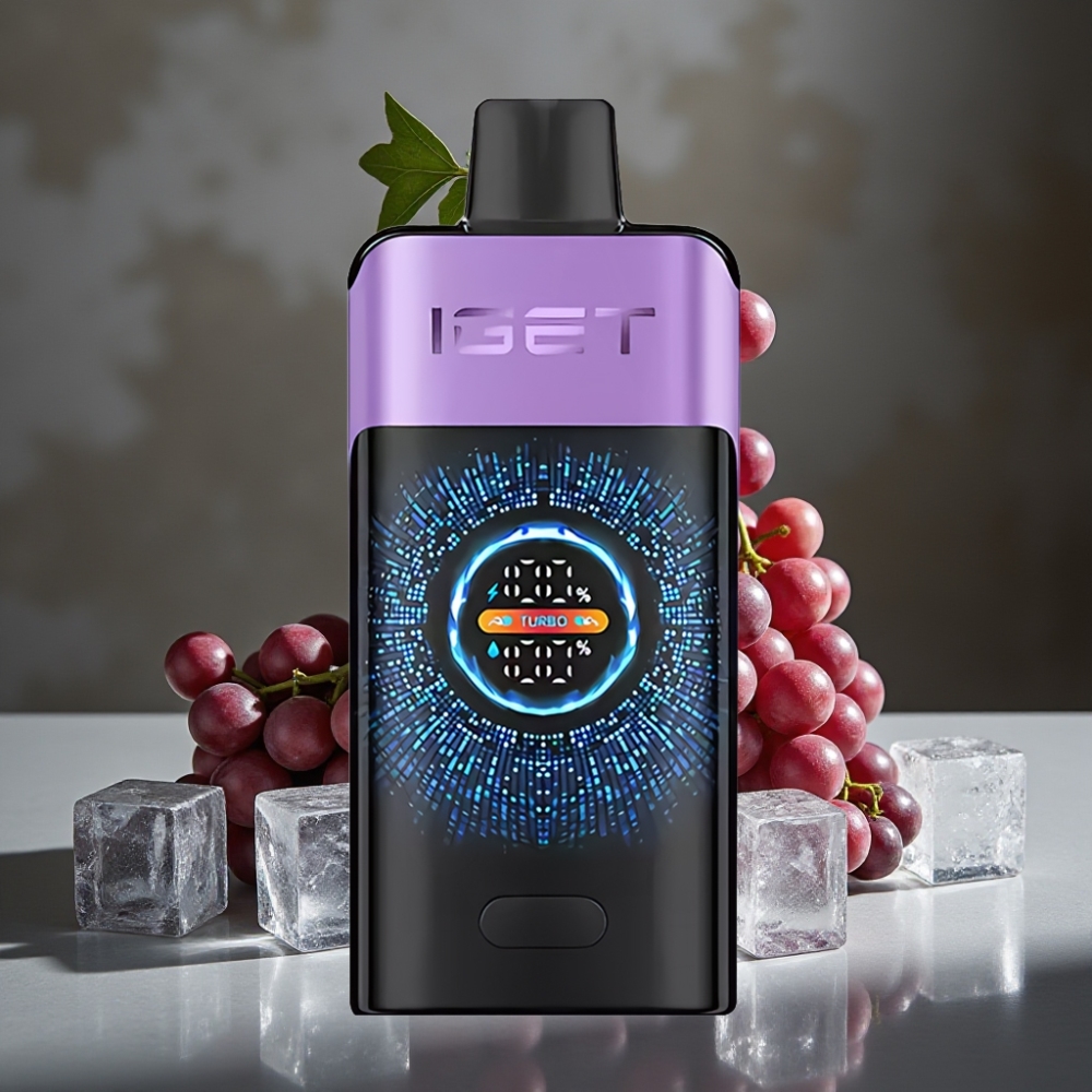 IGET ONE 12000 Puffs Disposable Vape Hroznový ľad s 2700 mAh Batériou a Veľkým OLED Displejom