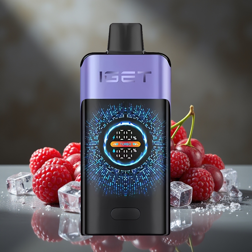 IGET ONE 12000 Puffs Disposable Vape Malina Hroznový ľad s Veľkým Farebným Displejom a 2700 mAh Batériou
