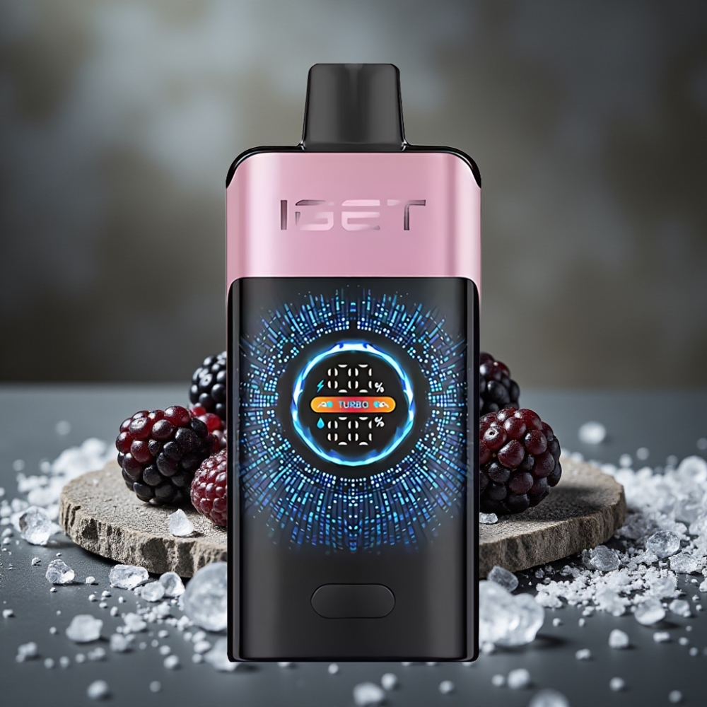 IGET ONE 12000 Puffs Disposable Vape Čierne Orechy a Ľad s Turbo Režimom a Veľkým OLED Displejom