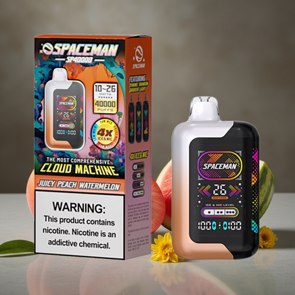 Spaceman SP40000 Zero Nikotín Disposable – 20ml, 0% Nikotín, 1000mAh, 40000 ťahov, Šťavnatá Broskyňa a Vodný Melón