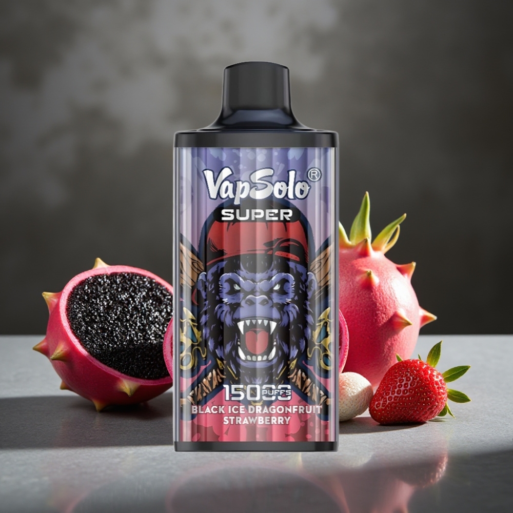 Vapsolo Super 15000 Puffs Jednorazová E-Cigareta Čierny Ľad Dračie Ovocie Jahoda