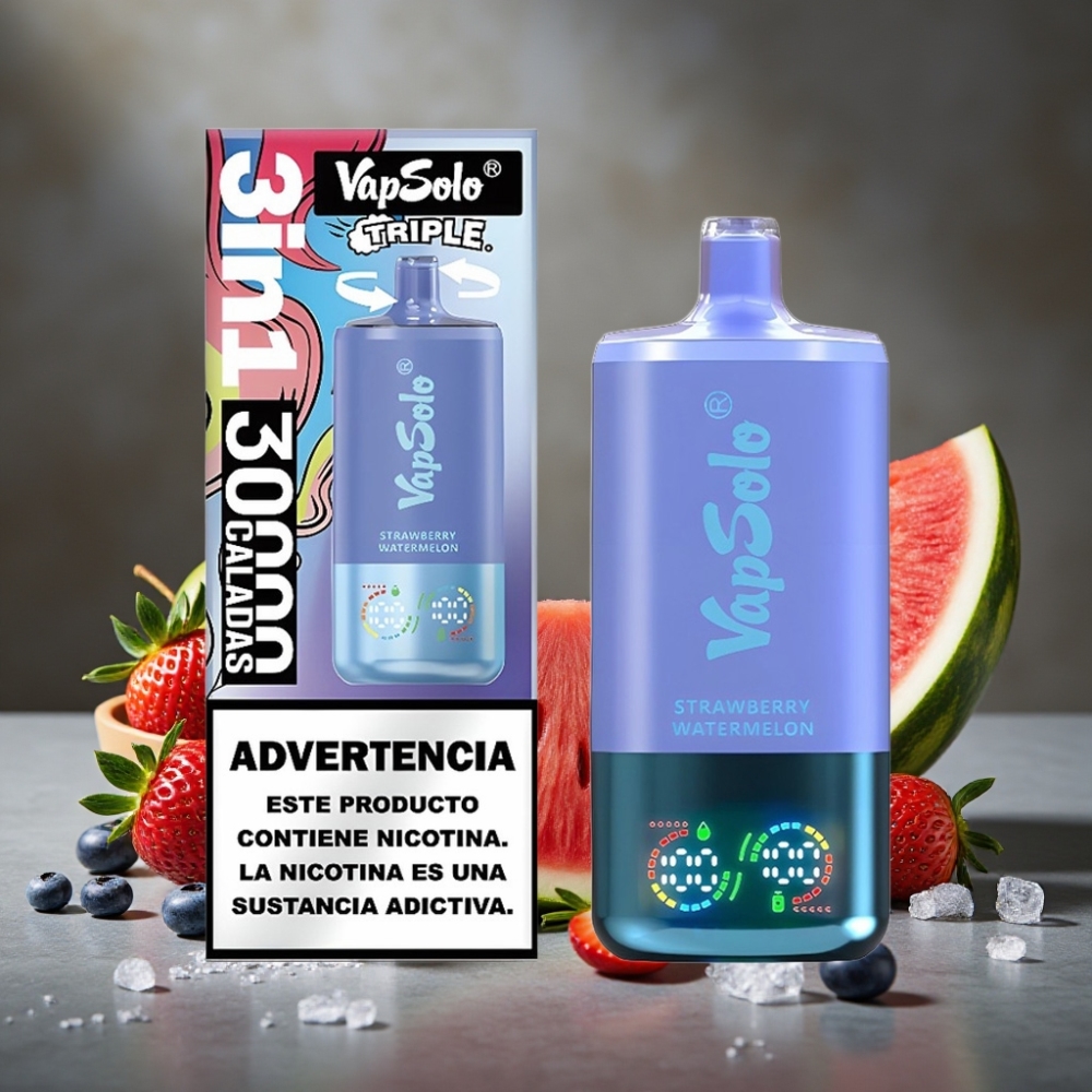 VapSolo Triple 30000 Puffs Disposable Vape Jahoda Melón & Čučoriedka Ľad