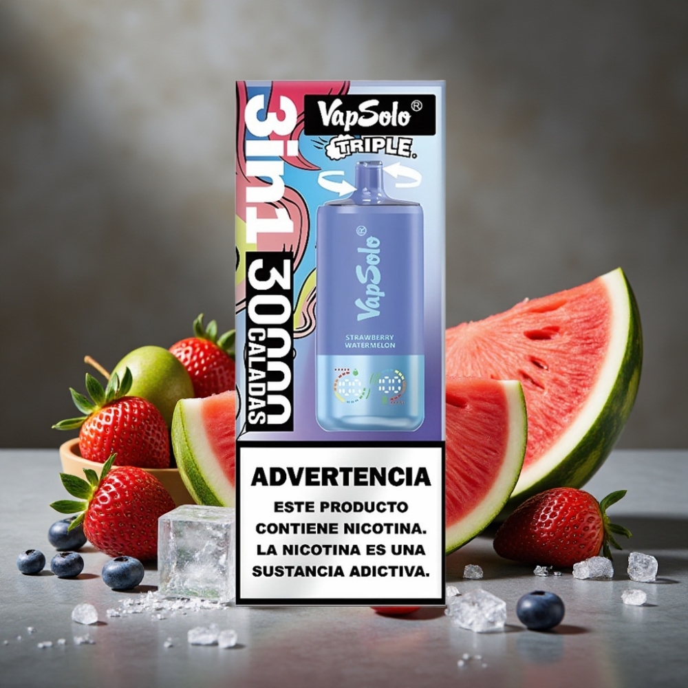 VapSolo Triple 30000 Puffs Disposable Vape Jahoda Melón & Čučoriedka Ľad