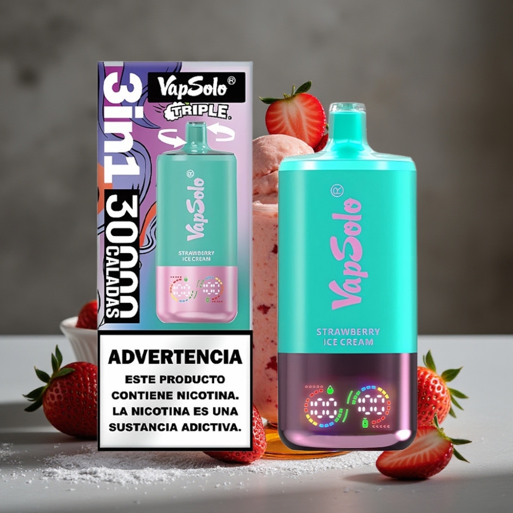 VapSolo Triple 30000 Puffs Disposable Vape Jahodová Zmrzlina 40ml 50mg