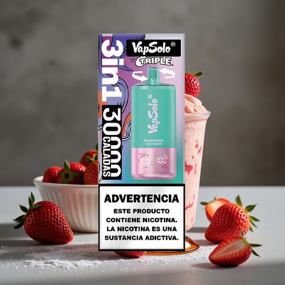 VapSolo Triple 30000 Puffs Disposable Vape Jahodová Zmrzlina 40ml 50mg