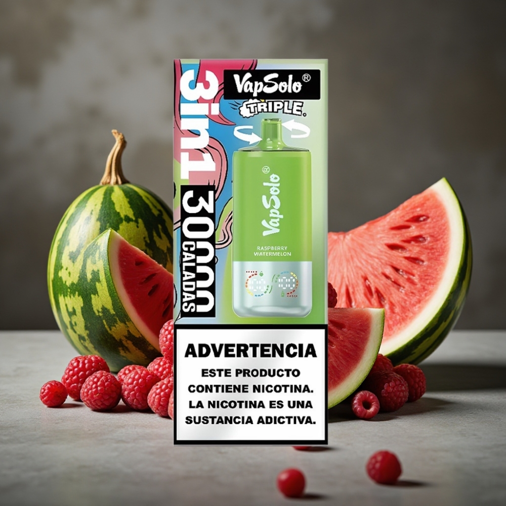 VapSolo Triple 30000 Puffs Malina Vodný Melón 40ml Typ-C